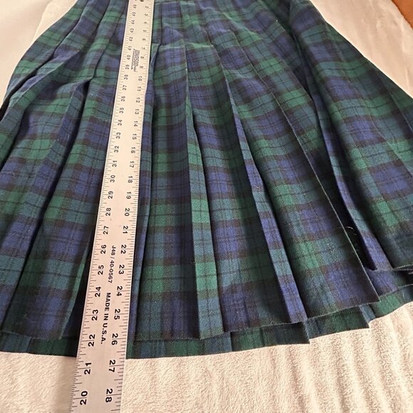 VTG Pendleton Black Watch Tartan Pleated Wool Midi Skirt Size 16 Petite Blue USA - Picture 6 of 6